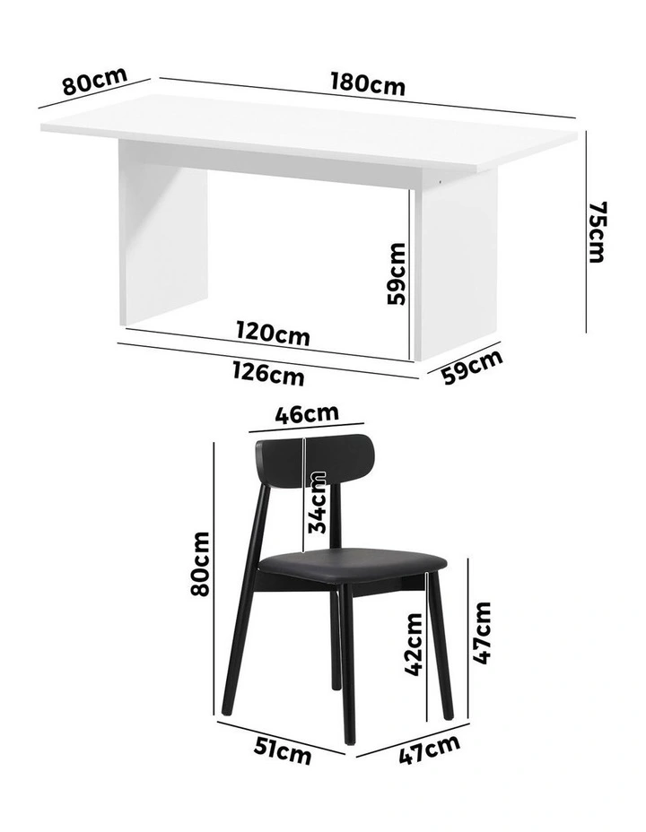 Oikiture 4-Seater Dining Table and Chairs Wooden Furniture Set Black image 3