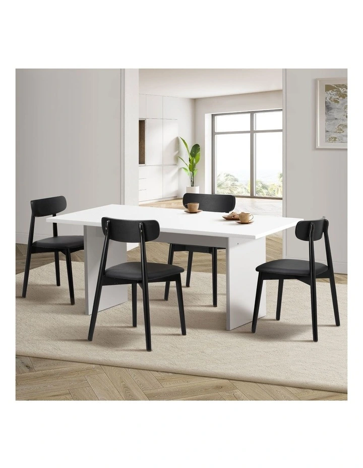 Oikiture 4-Seater Dining Table and Chairs Wooden Furniture Set Black image 4