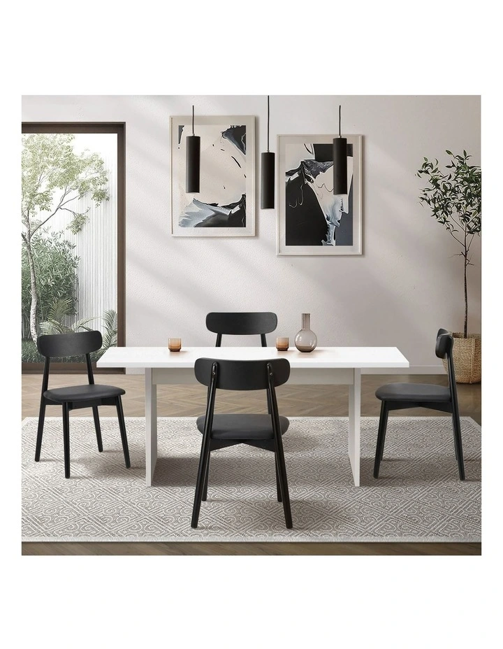 Oikiture 4-Seater Dining Table and Chairs Wooden Furniture Set Black image 5