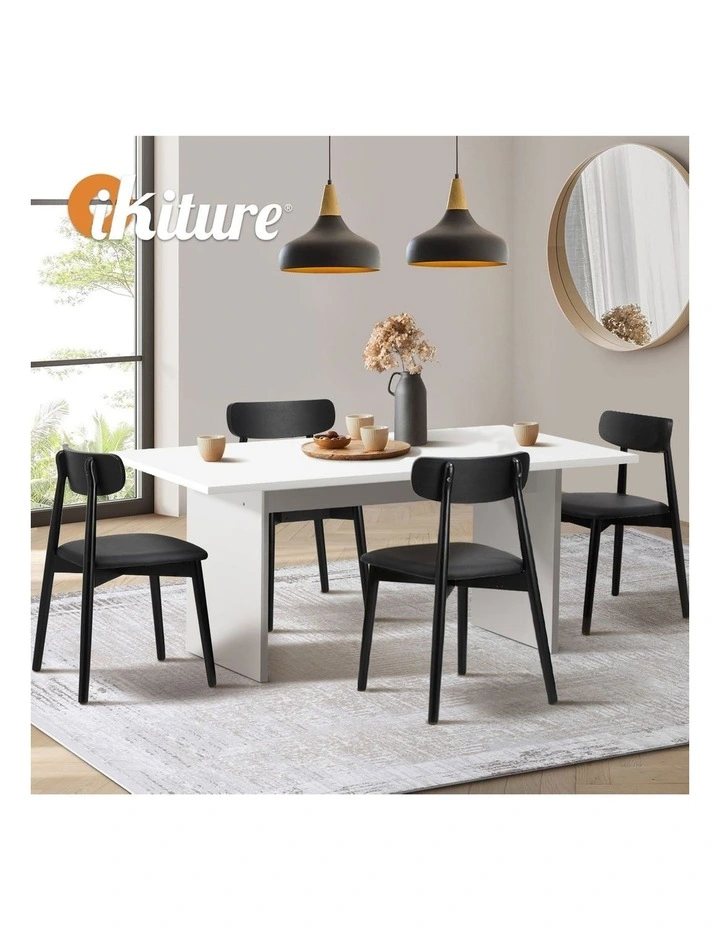 Oikiture 4-Seater Dining Table and Chairs Wooden Furniture Set Black image 7