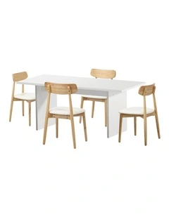 Oikiture 4-Seater Dining Table and Chairs Wooden Furniture Set Natural & White
