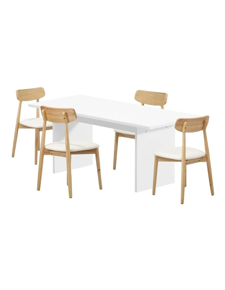 Oikiture 4-Seater Dining Table and Chairs Wooden Furniture Set Natural & White image 2