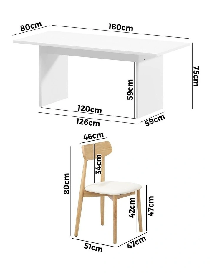 Oikiture 4-Seater Dining Table and Chairs Wooden Furniture Set Natural & White image 3