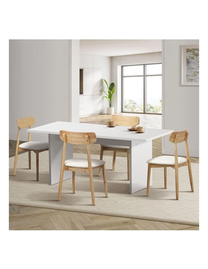 Oikiture 4-Seater Dining Table and Chairs Wooden Furniture Set Natural & White image 4