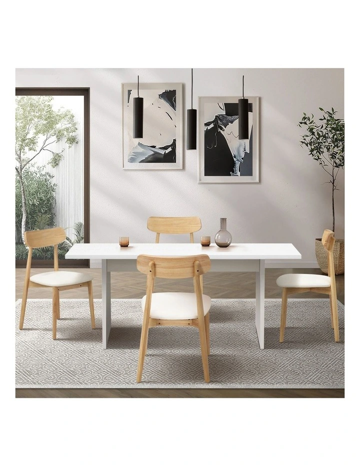 Oikiture 4-Seater Dining Table and Chairs Wooden Furniture Set Natural & White image 5