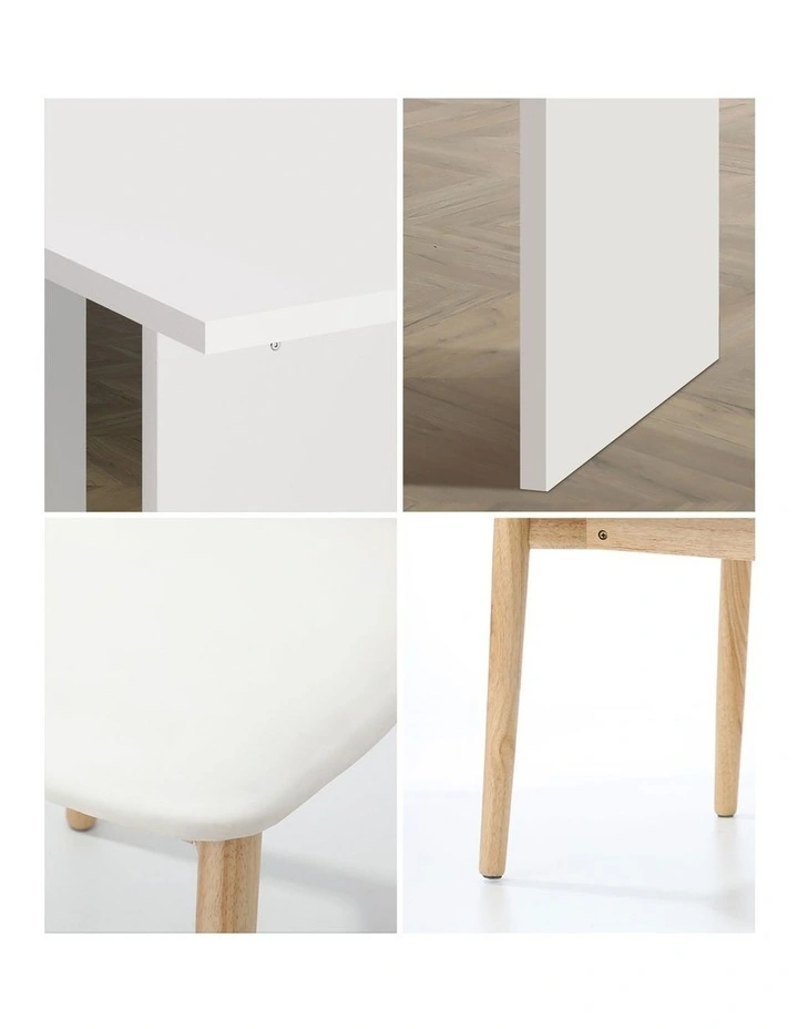 Oikiture 4-Seater Dining Table and Chairs Wooden Furniture Set Natural & White image 6
