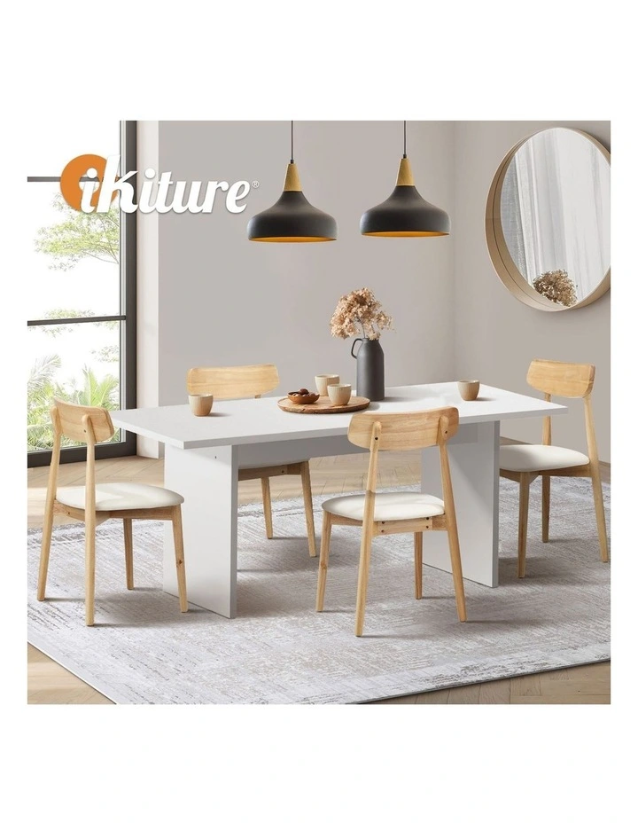 Oikiture 4-Seater Dining Table and Chairs Wooden Furniture Set Natural & White image 7