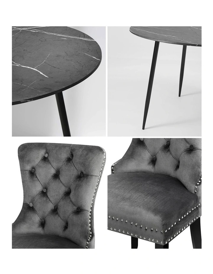 Oikiture 110cm Round Dining Table with 4PCS Dining Chairs Velvet Grey image 7