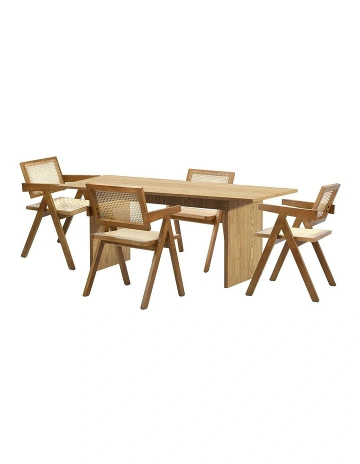 Oikiture 180cm Rectangular Dining Table with 4PCS Dining Chairs Wooden Walnut image 1