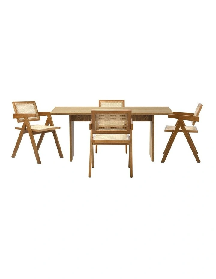 Oikiture 180cm Rectangular Dining Table with 4PCS Dining Chairs Wooden Walnut image 2