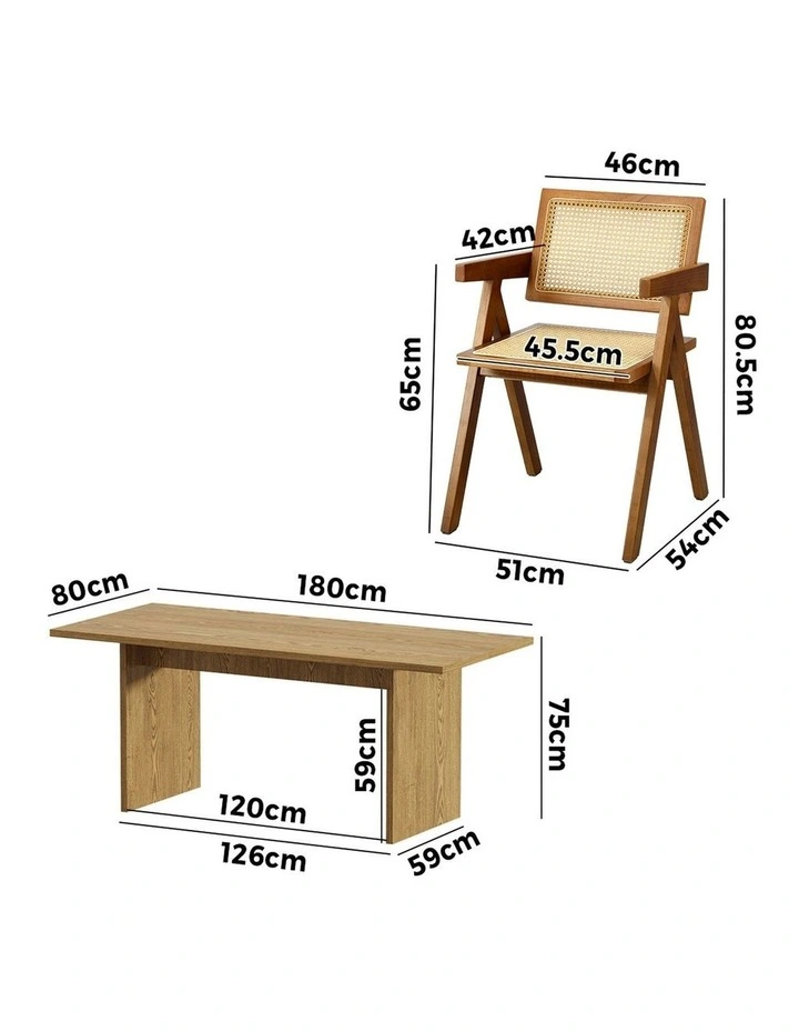 Oikiture 180cm Rectangular Dining Table with 4PCS Dining Chairs Wooden Walnut image 3