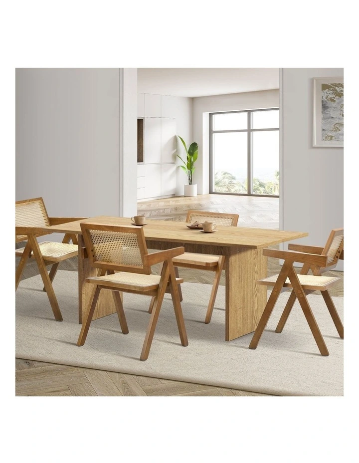 Oikiture 180cm Rectangular Dining Table with 4PCS Dining Chairs Wooden Walnut image 4