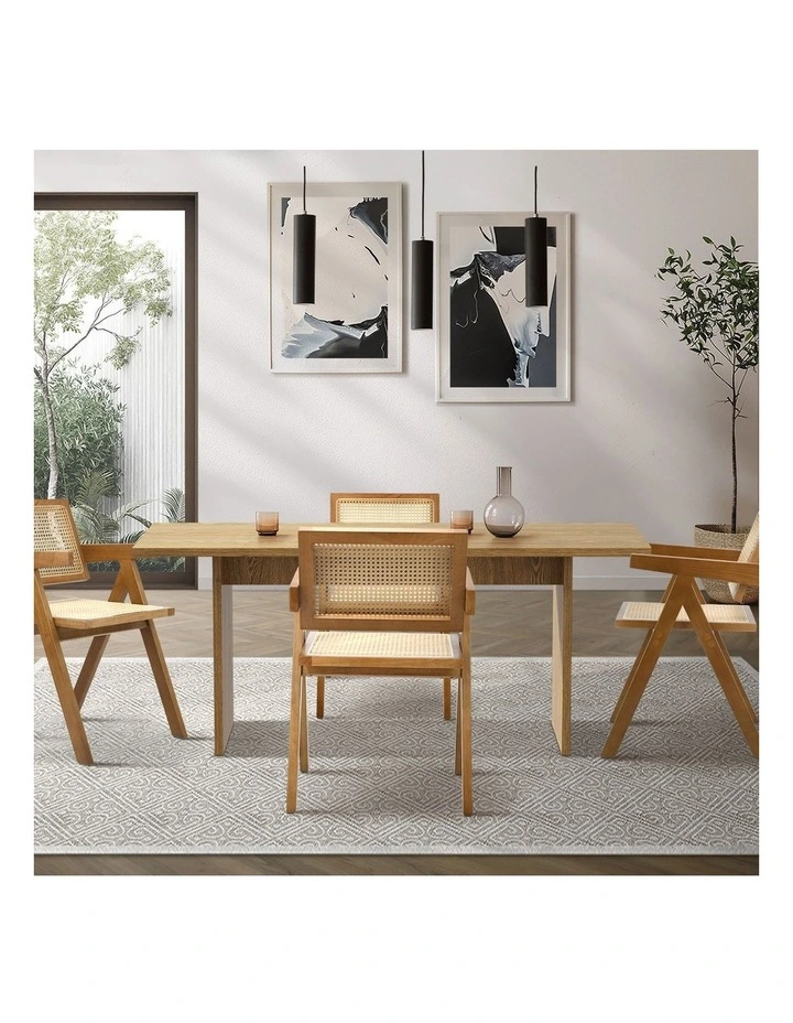 Oikiture 180cm Rectangular Dining Table with 4PCS Dining Chairs Wooden Walnut image 5