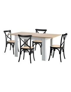 Oikiture 160cm Extendable Dining Table with 4PCS Dining Chairs Crossback Black