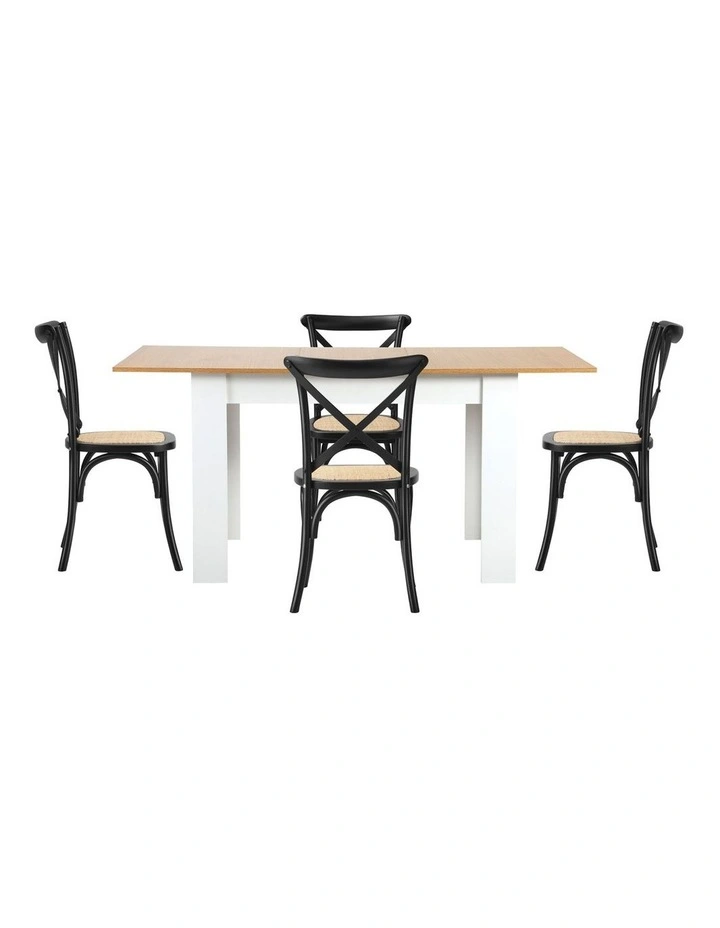 Oikiture 160cm Extendable Dining Table with 4PCS Dining Chairs Crossback Black image 2