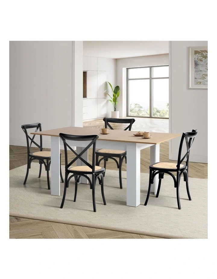 Oikiture 160cm Extendable Dining Table with 4PCS Dining Chairs Crossback Black image 4