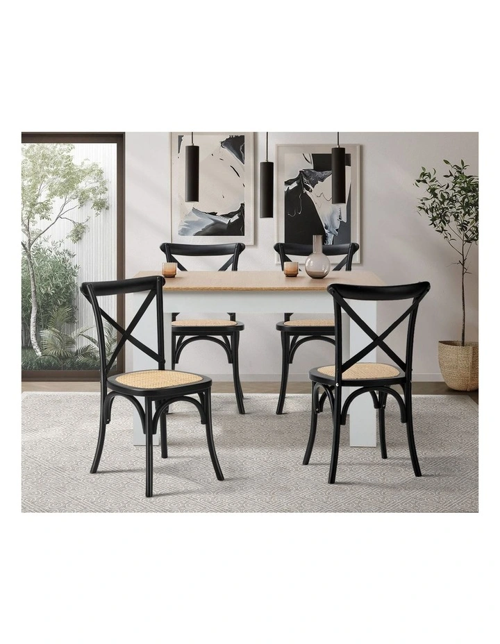 Oikiture 160cm Extendable Dining Table with 4PCS Dining Chairs Crossback Black image 5