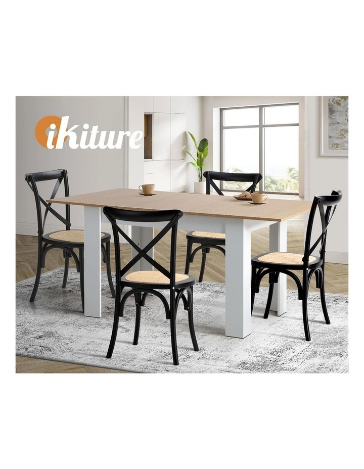 Oikiture 160cm Extendable Dining Table with 4PCS Dining Chairs Crossback Black image 7