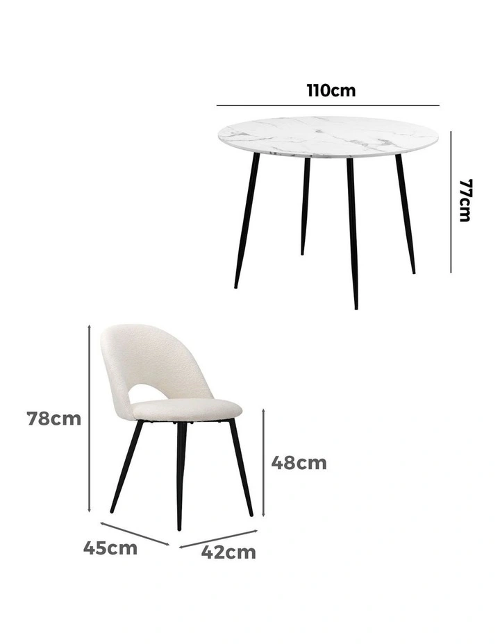 Oikiture 110cm Round Dining Table with 4PCS Dining Chairs White Sherpa image 3