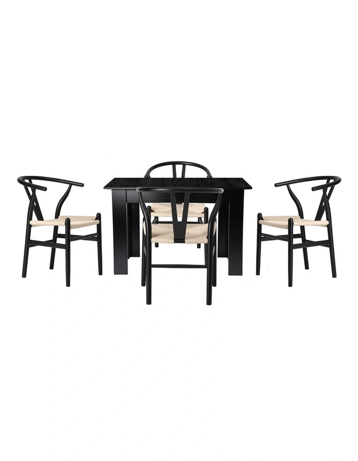 Oikiture 160cm Extendable Dining Table with 4x Hans Wegner Dining Chairs Black image 2