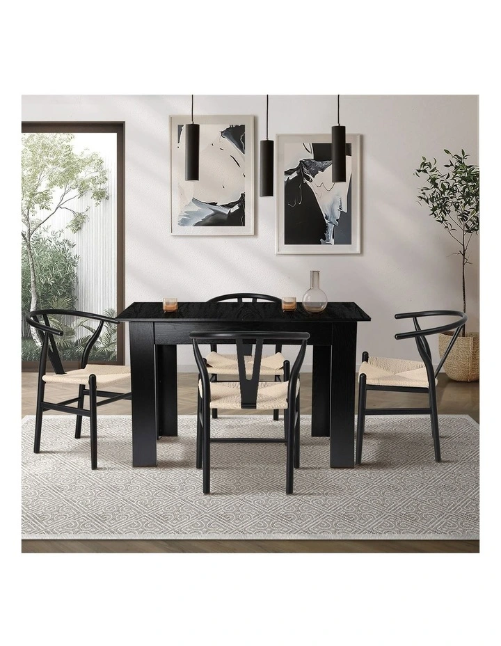 Oikiture 160cm Extendable Dining Table with 4x Hans Wegner Dining Chairs Black image 5
