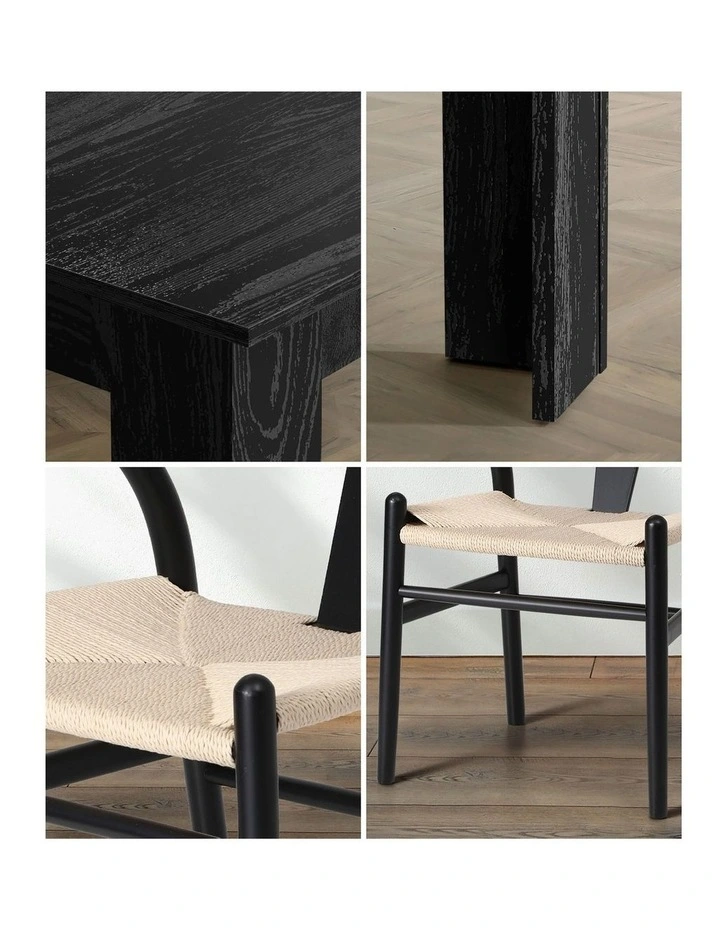 Oikiture 160cm Extendable Dining Table with 4x Hans Wegner Dining Chairs Black image 7