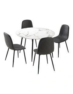 Oikiture 110cm Round Dining Table with 4PCS Dining Chairs PU Grey