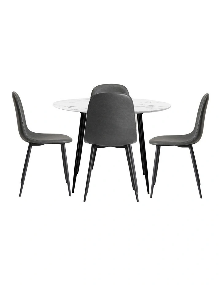 Oikiture 110cm Round Dining Table with 4PCS Dining Chairs PU Grey image 2