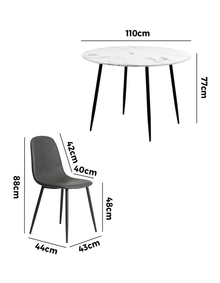 Oikiture 110cm Round Dining Table with 4PCS Dining Chairs PU Grey image 3