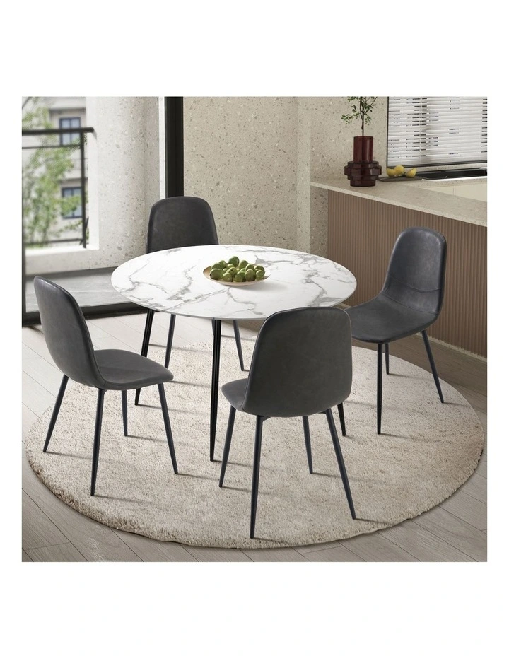 Oikiture 110cm Round Dining Table with 4PCS Dining Chairs PU Grey image 4
