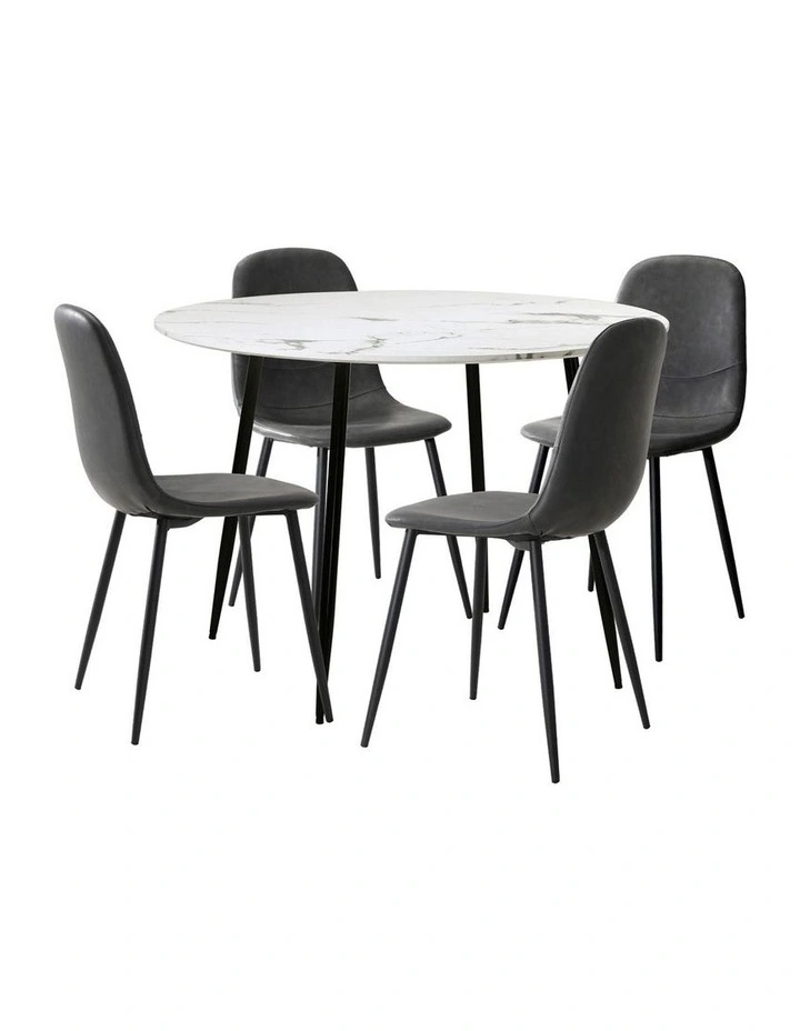 Oikiture 110cm Round Dining Table with 4PCS Dining Chairs PU Grey image 6
