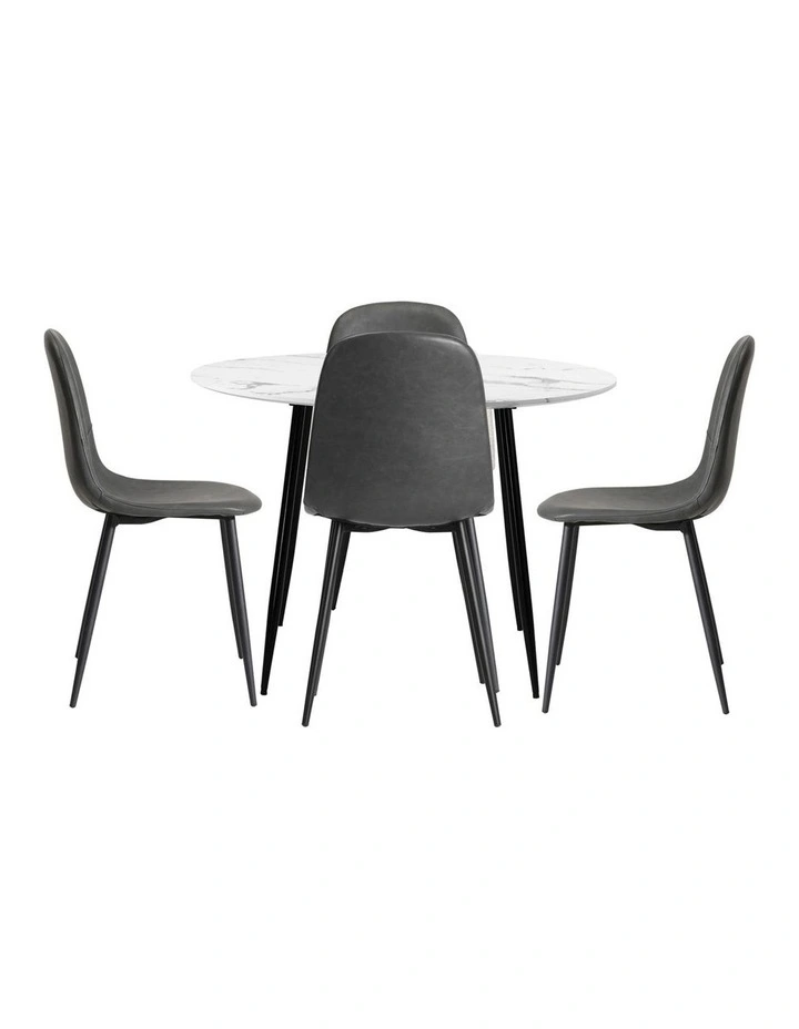 Oikiture 110cm Round Dining Table with 4PCS Dining Chairs PU Grey image 7