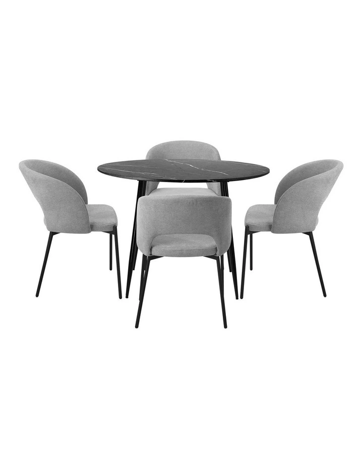 Oikiture 110cm Round Dining Table with 4PCS Dining Chairs Fabric Grey image 2