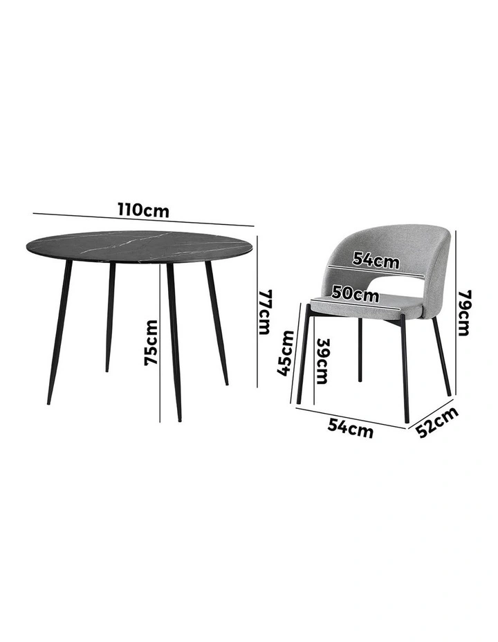 Oikiture 110cm Round Dining Table with 4PCS Dining Chairs Fabric Grey image 3