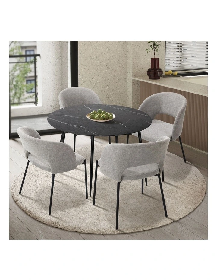 Oikiture 110cm Round Dining Table with 4PCS Dining Chairs Fabric Grey image 4