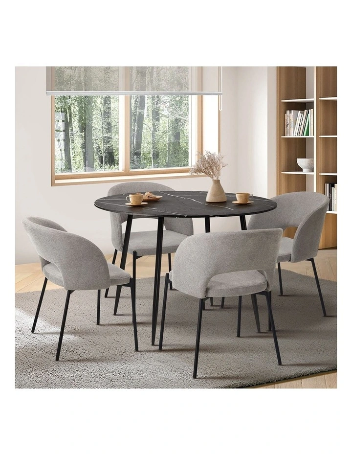 Oikiture 110cm Round Dining Table with 4PCS Dining Chairs Fabric Grey image 5