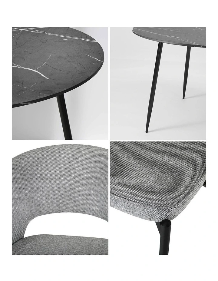 Oikiture 110cm Round Dining Table with 4PCS Dining Chairs Fabric Grey image 7
