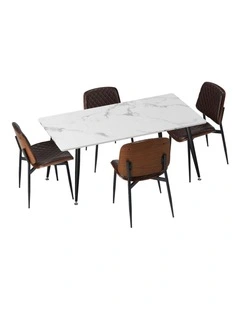 Oikiture 120cm Rectangle Dining Table with 4PCS Dining Chairs PU Walnut