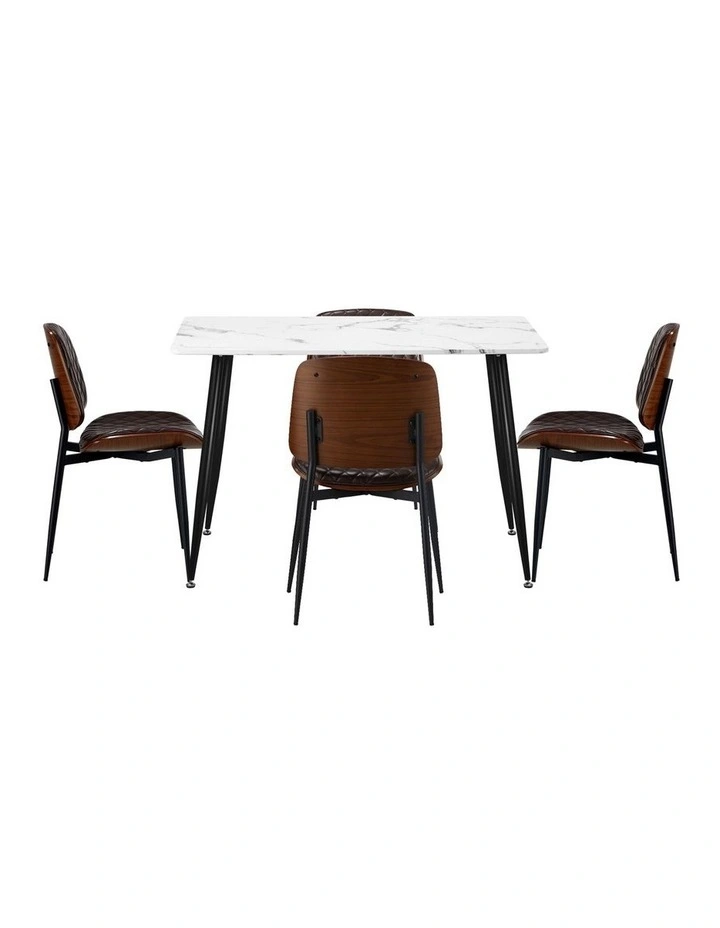 Oikiture 120cm Rectangle Dining Table with 4PCS Dining Chairs PU Walnut image 2