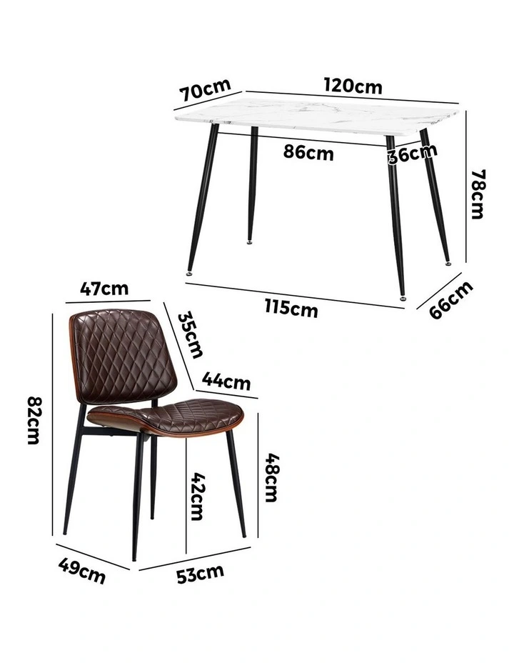 Oikiture 120cm Rectangle Dining Table with 4PCS Dining Chairs PU Walnut image 3