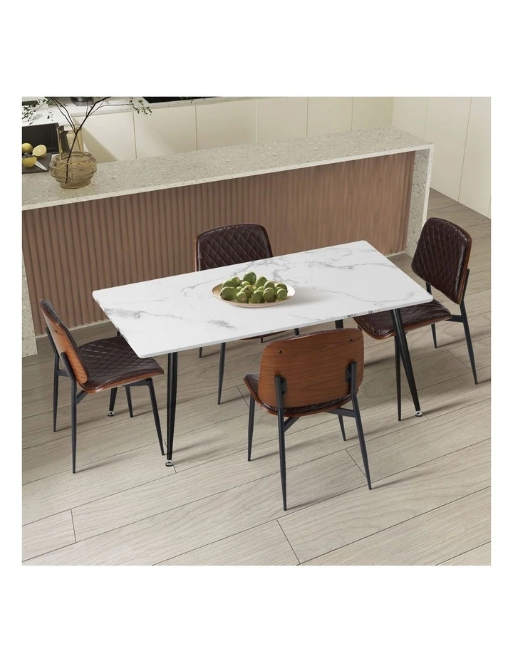 Oikiture 120cm Rectangle Dining Table with 4PCS Dining Chairs PU Walnut image 4
