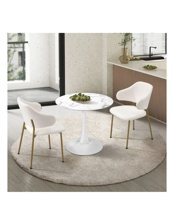 Oikiture 60cm Round Dining Table with 2x Dining Chairs Sherpa Gold&White image 4