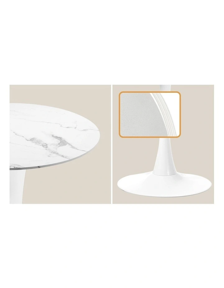 Oikiture 60cm Round Dining Table with 2x Dining Chairs Sherpa Gold&White image 6