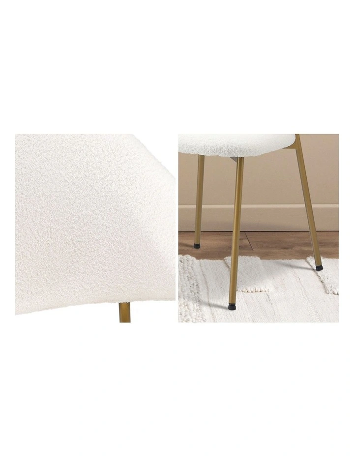 Oikiture 60cm Round Dining Table with 2x Dining Chairs Sherpa Gold&White image 7