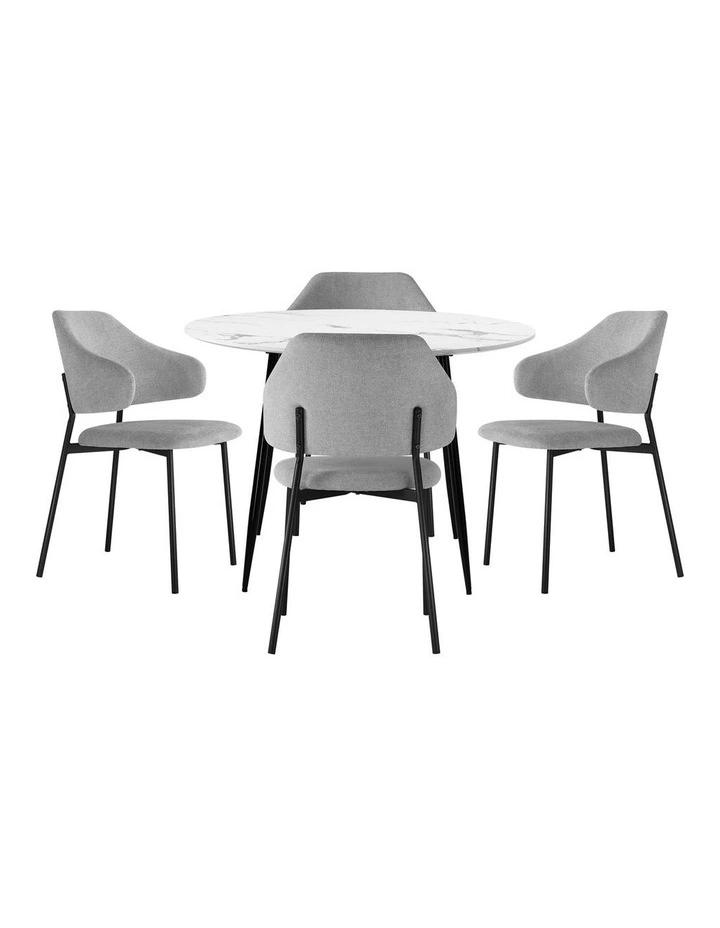 Oikiture 110cm Round Dining Table with 4PCS Dining Chairs Accent Fabric Grey image 2