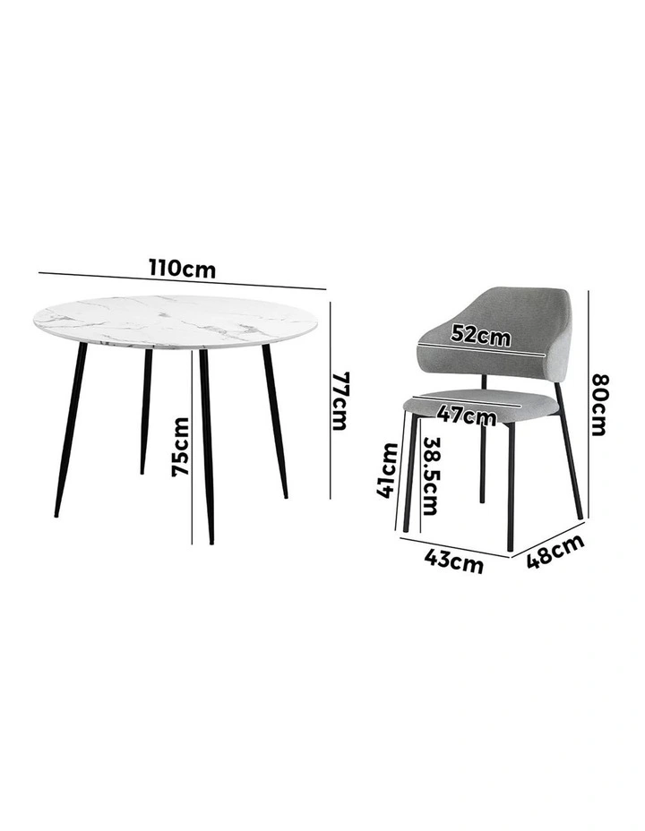 Oikiture 110cm Round Dining Table with 4PCS Dining Chairs Accent Fabric Grey image 3