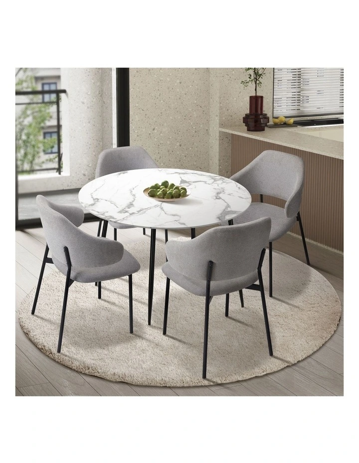 Oikiture 110cm Round Dining Table with 4PCS Dining Chairs Accent Fabric Grey image 4