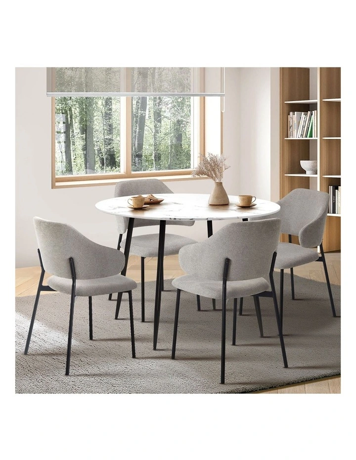 Oikiture 110cm Round Dining Table with 4PCS Dining Chairs Accent Fabric Grey image 5