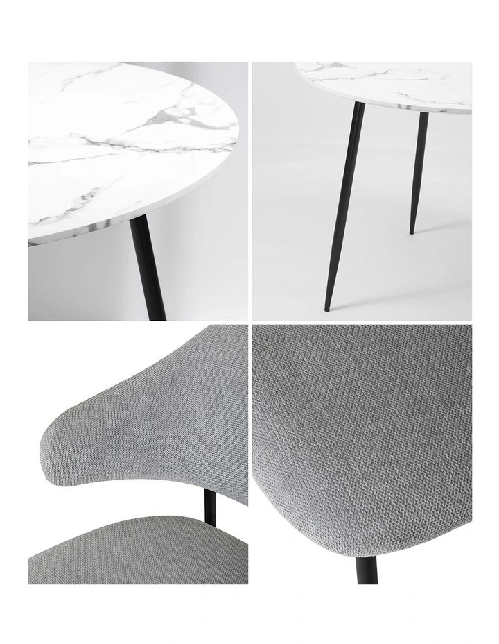Oikiture 110cm Round Dining Table with 4PCS Dining Chairs Accent Fabric Grey image 7