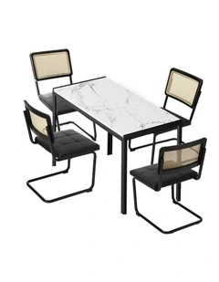 Oikiture 120cm Rectangle Dining Table with 4PCS Dining Chairs Leather Black